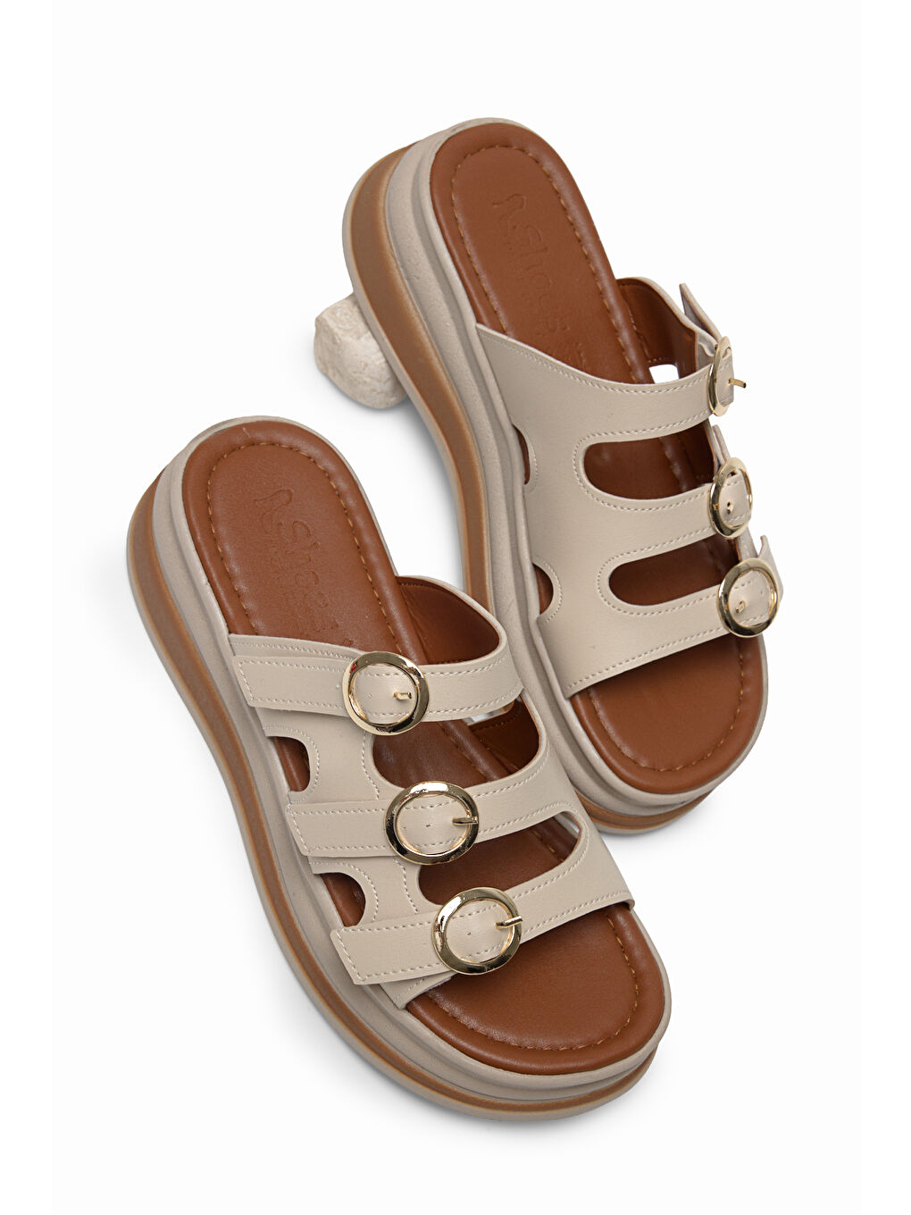 Kadın Bej Rahat Kalıp Yüksek Taban Terlik-3