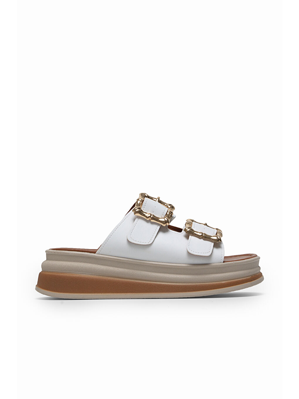 Kadın Beyaz Rahat Kalıp Yüksek Taban Tokalı Terlik-4