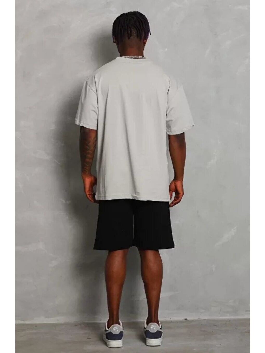 Unisex Oversize Düz Bisiklet Yaka T-Shirt - Gri-1