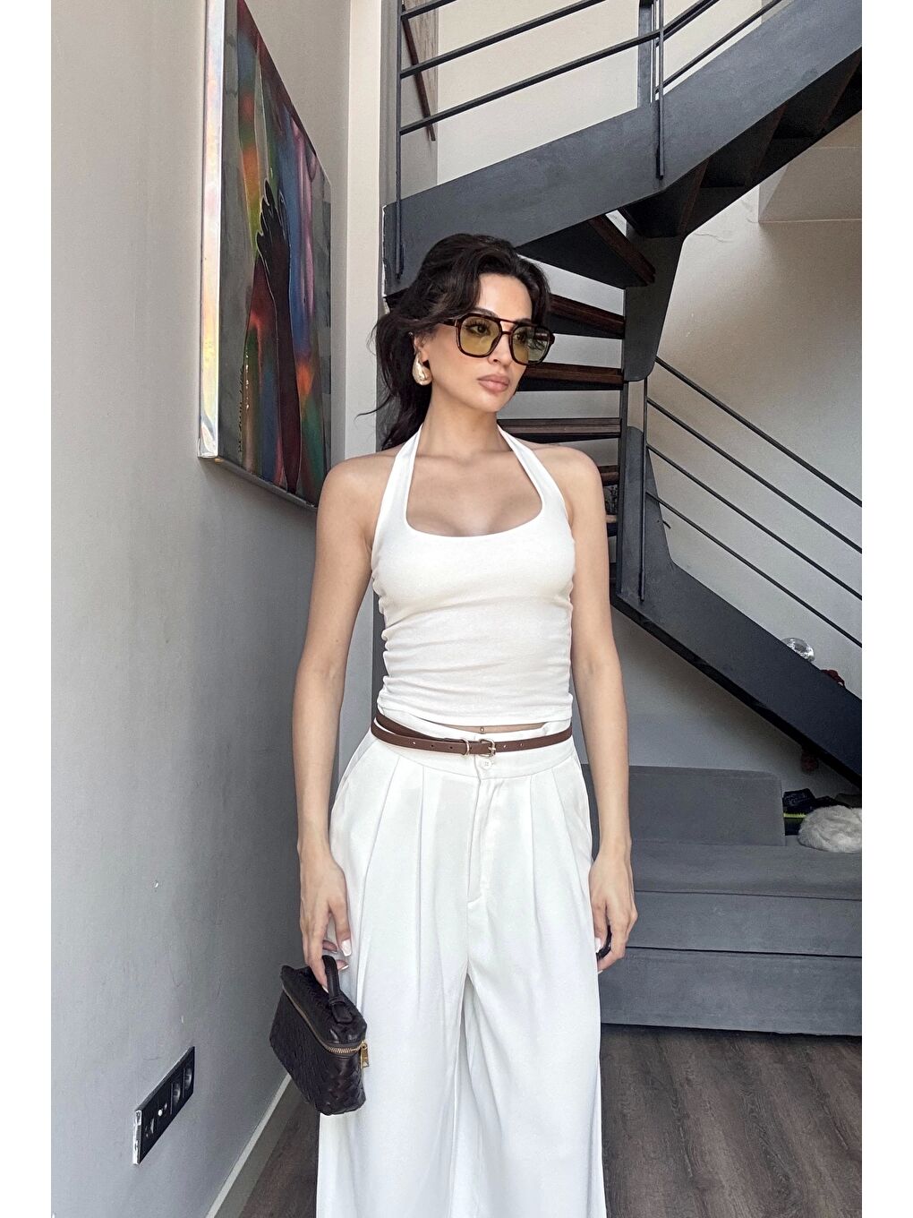 Kadın Beyaz Halter Yaka Crop 0171-2