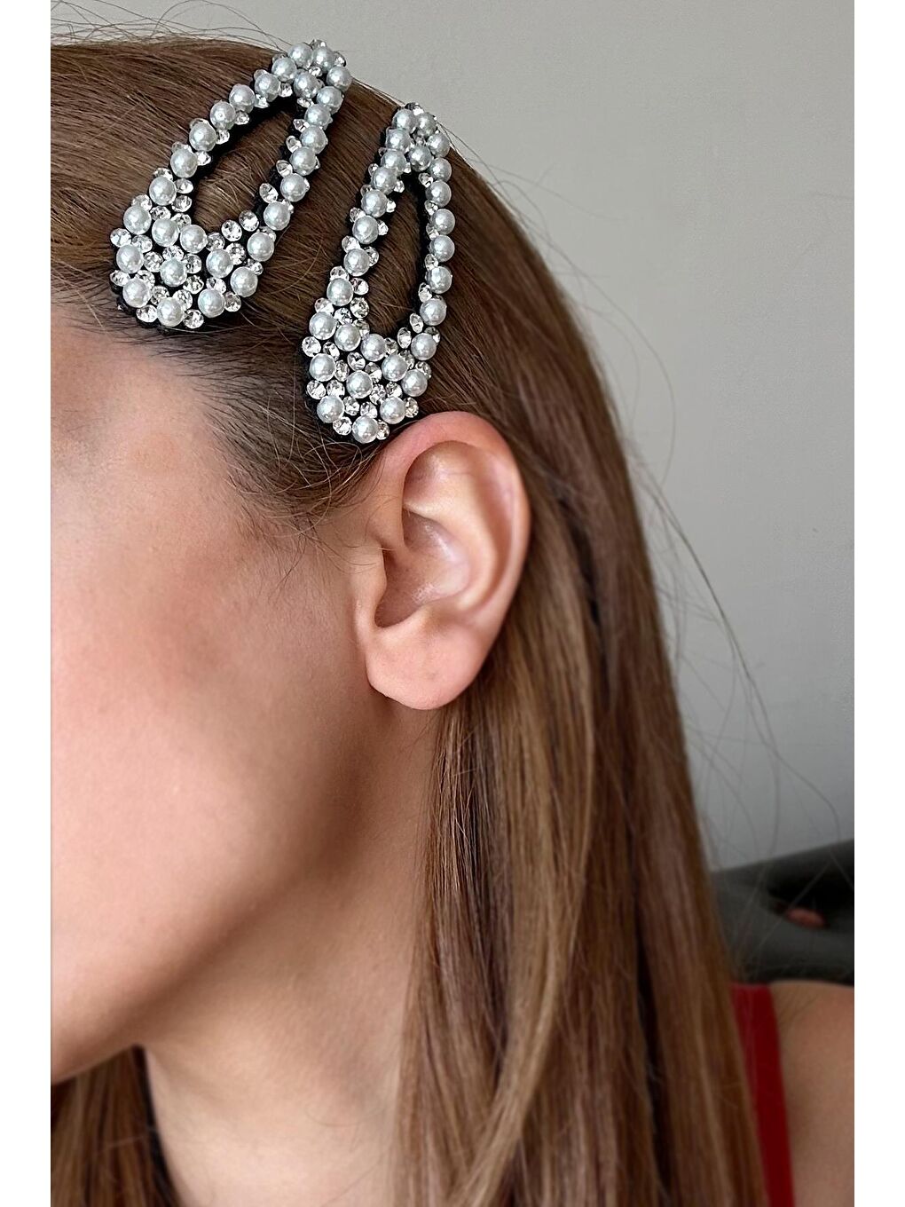 Kristal Taşlı ve İncili Siyah Çıt Çıt Toka 2'li Paket-5