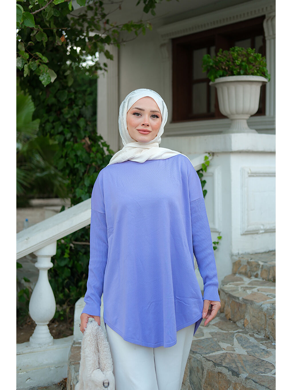 Kadın Kol Lastik Detay Tunik Lila-2