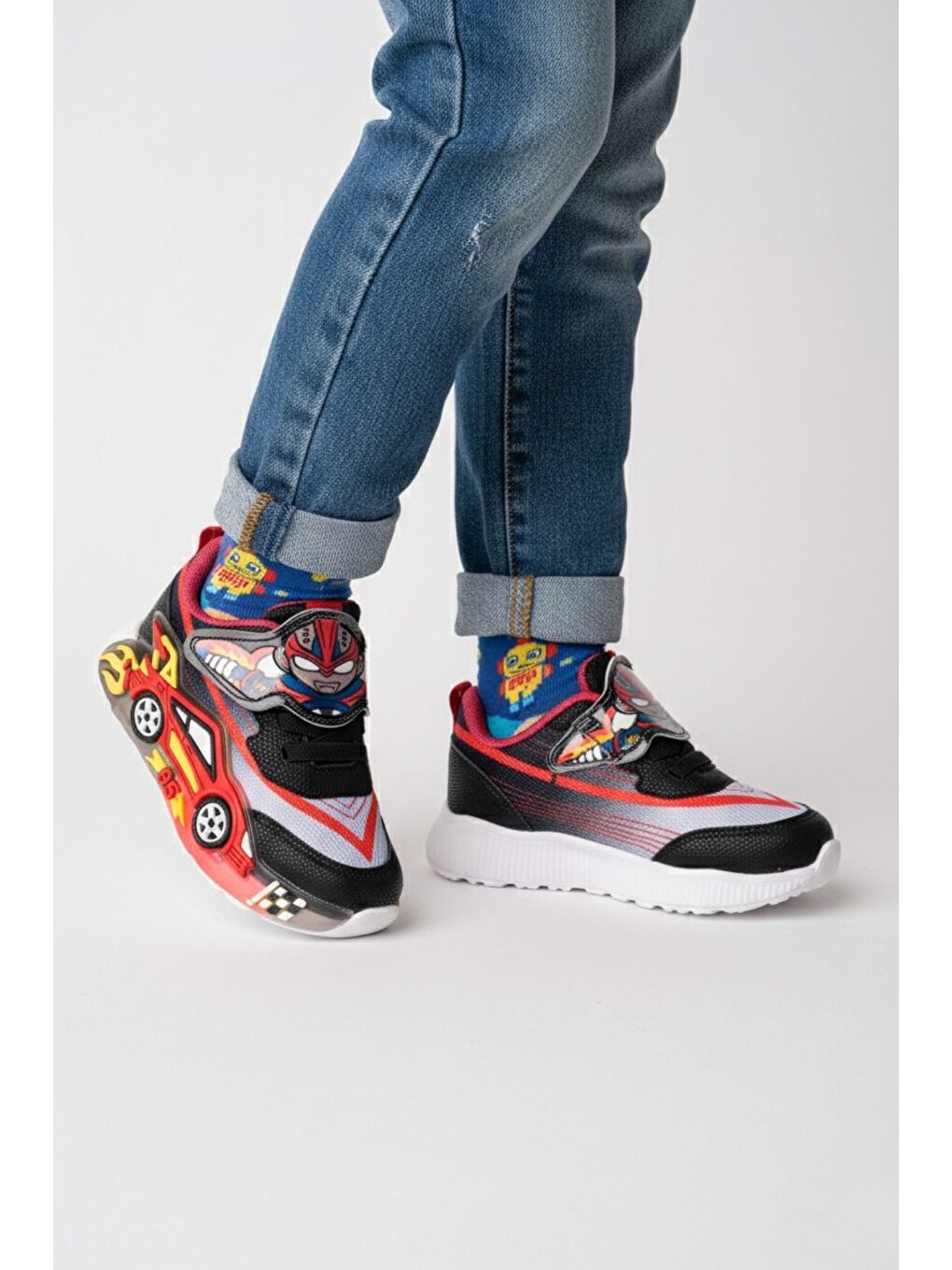 Kırmızı CAR Cırtlı Arabalı ve Işıklı Günlük Çocuk Sneaker Spor Ayakkabı-1