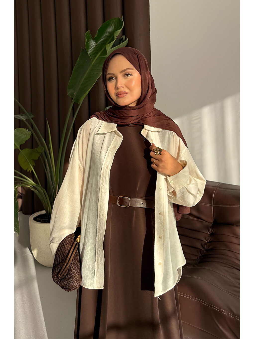 Kadın Sıfır Kol Elbise Kahverengi-3