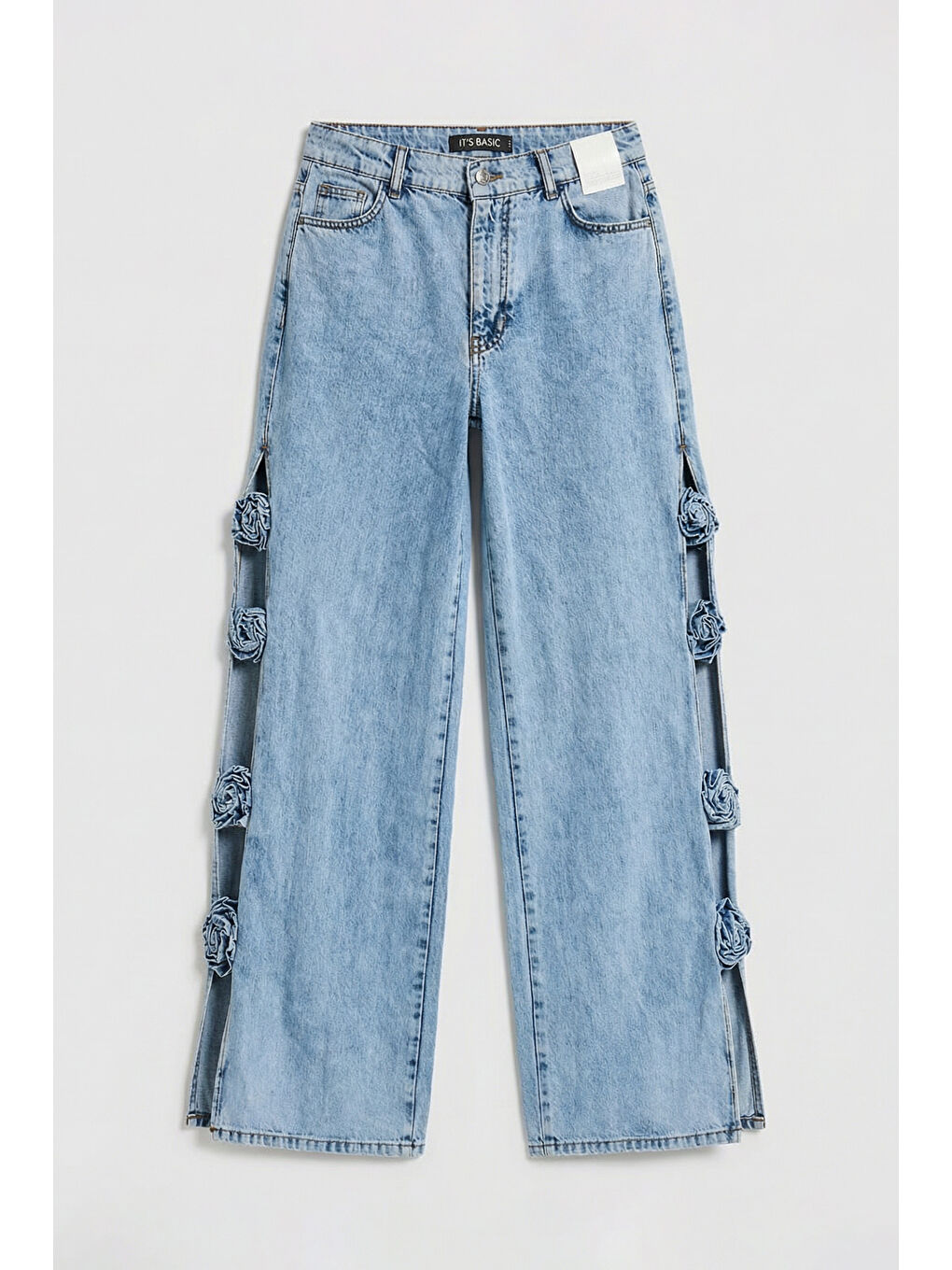 Mavi Kadın Jean Rengi Palazzo Fit Gül Detaylı Özel Tasarım Denim Jean-3