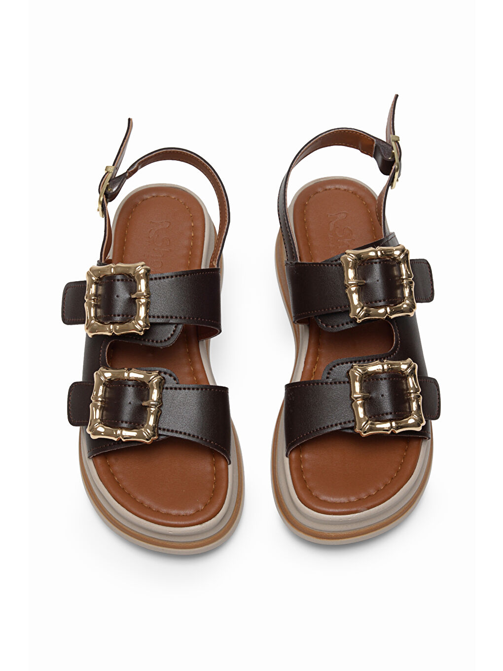 Kahverengi Kadın Kahve Rahat Kalıp Yüksek Taban Tokalı Sandalet-1