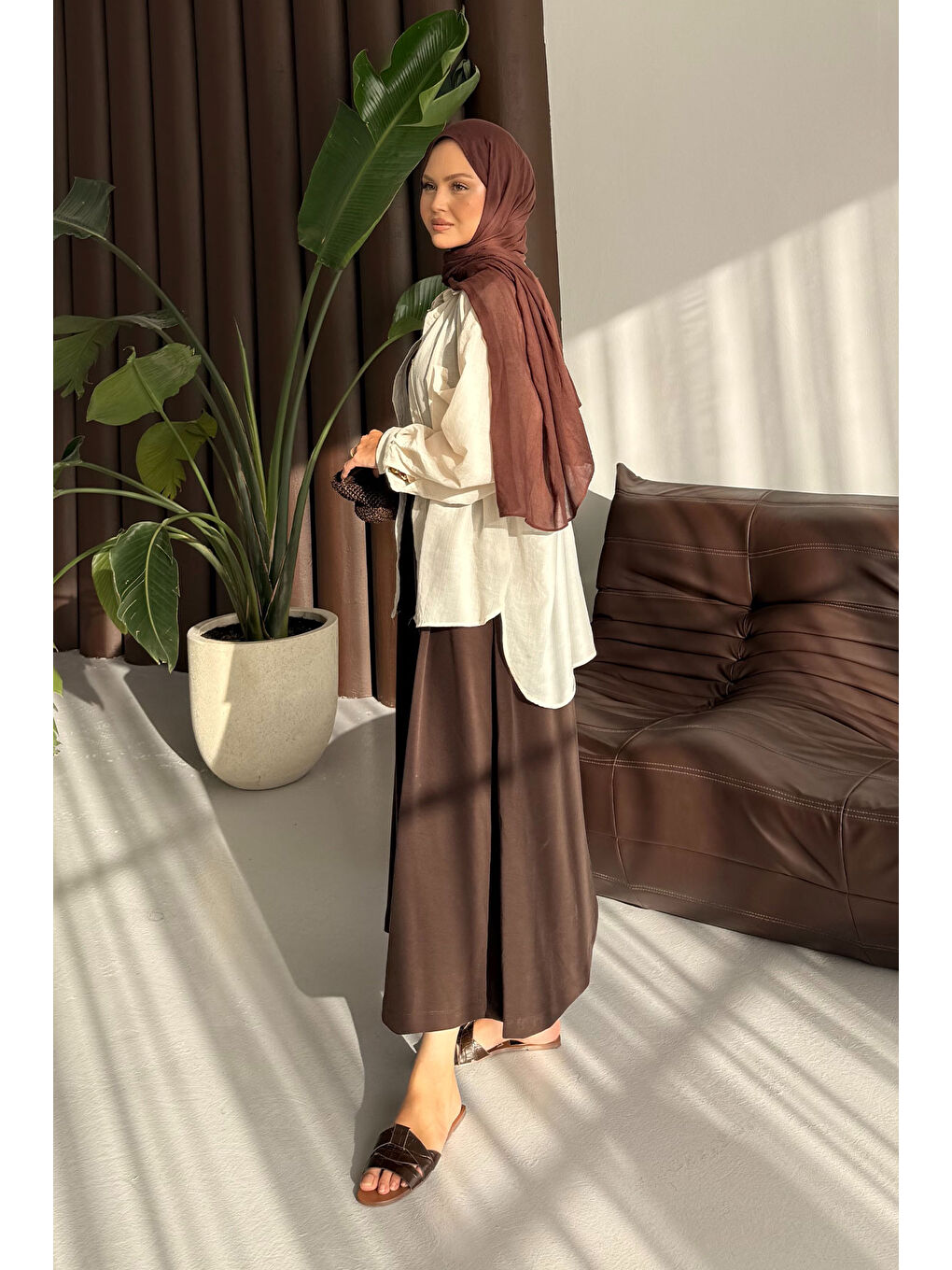 Kadın Sıfır Kol Elbise Kahverengi-4