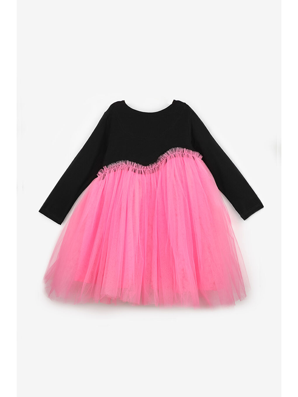 Pembe Asimetrik Tül Etekli Kız Çocuk Elbise - Rebeca-1