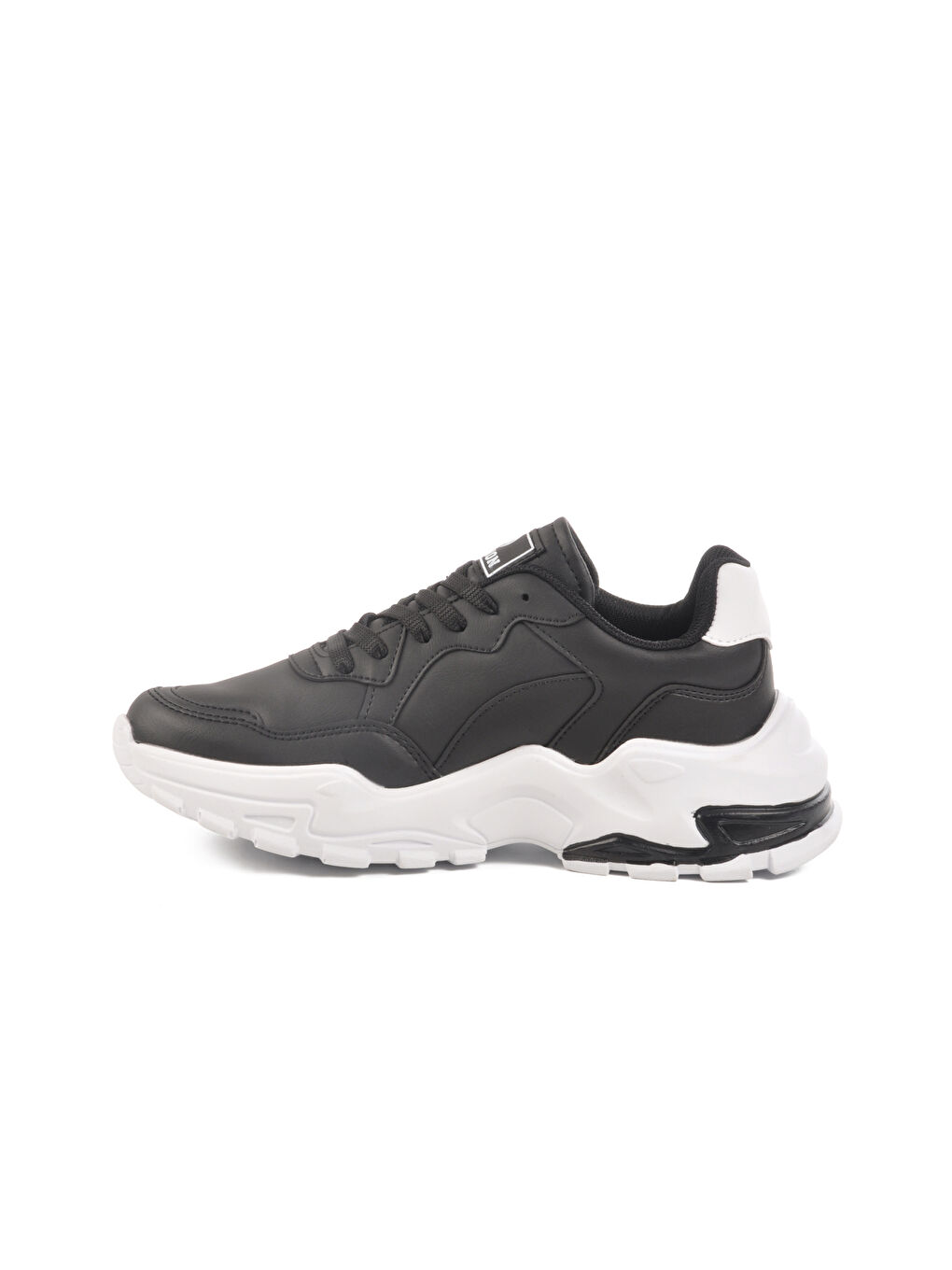 Siyah Beyaz Cilt Bağcıklı Kadın Spor Ayakkabı 159 G-1