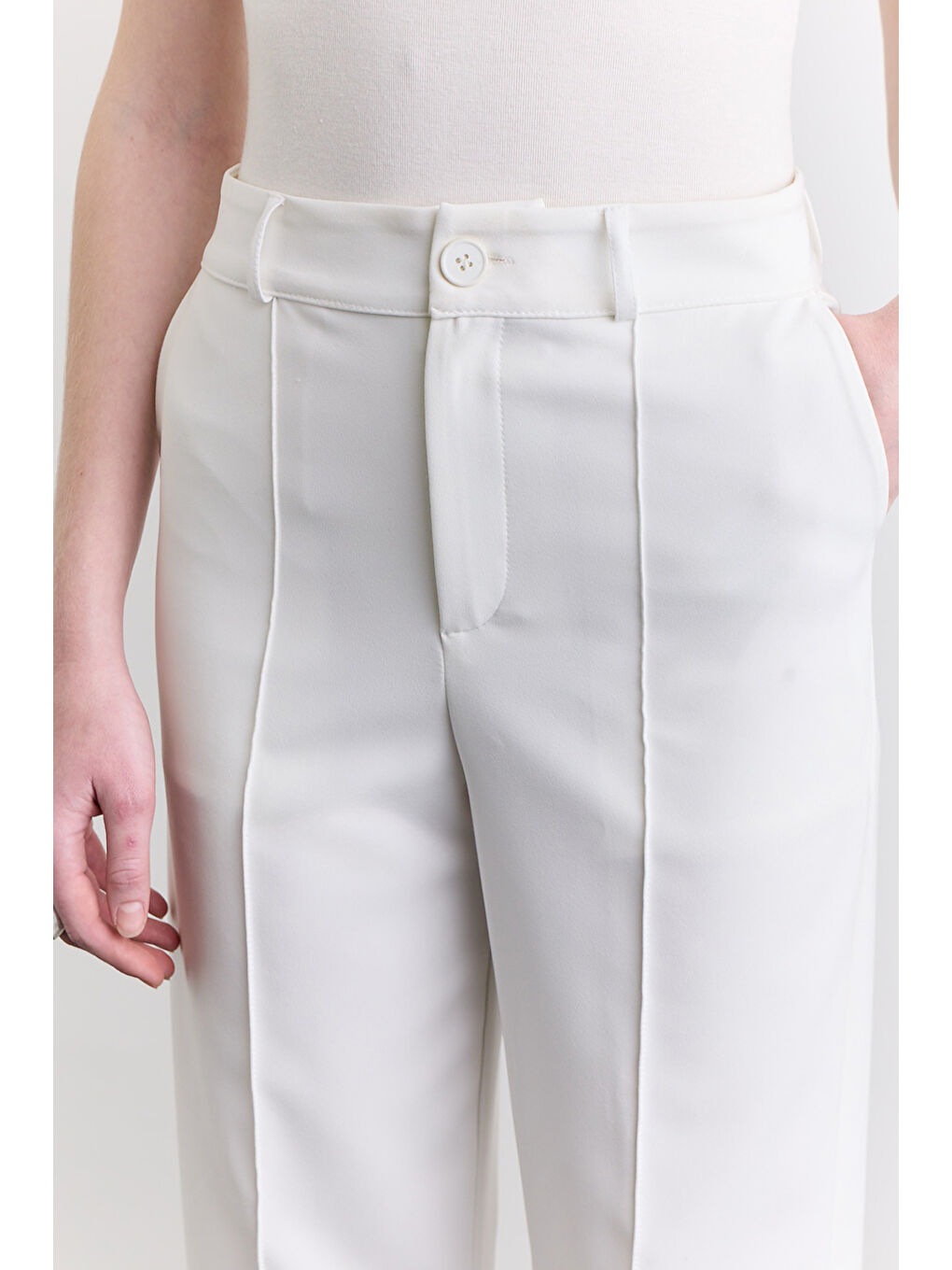 Dikiş Detaylı Straıght Pantolon Ekru-2