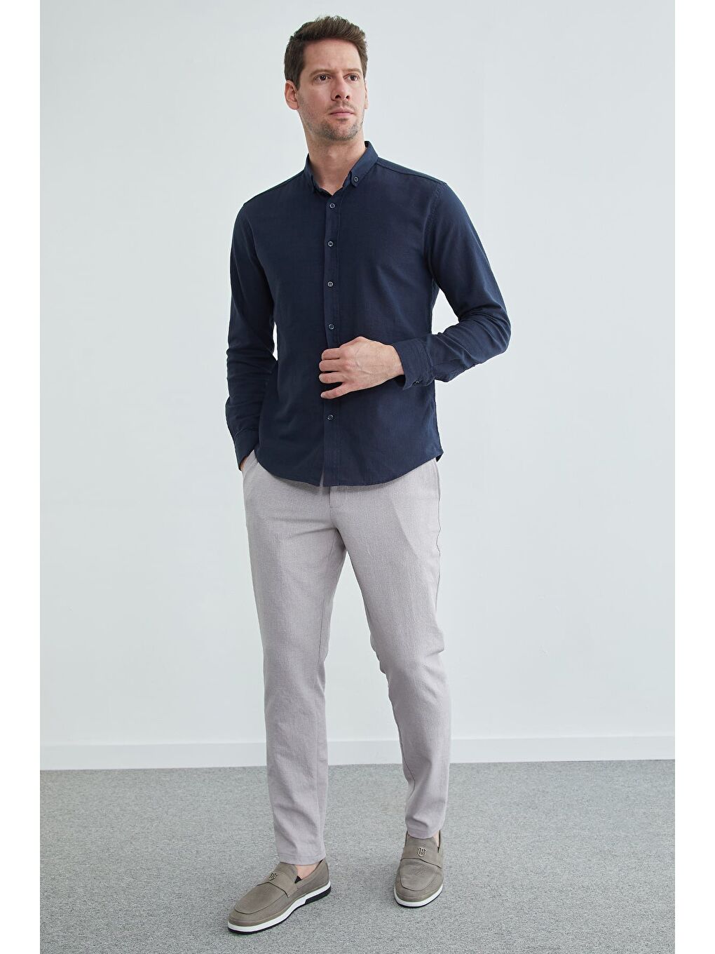 Gri Beli Lastikli Bağcıklı Jogger Pantolon-2