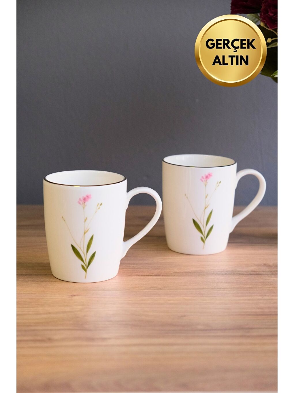 Karışık Porselen Natura Çuha Kulplu Mug Kupa 9cm 220ml 2 li