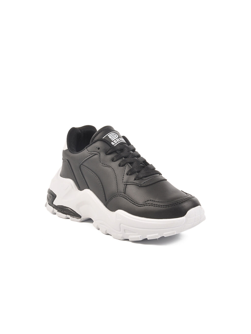 Siyah Beyaz Cilt Bağcıklı Kadın Spor Ayakkabı 159 G-2