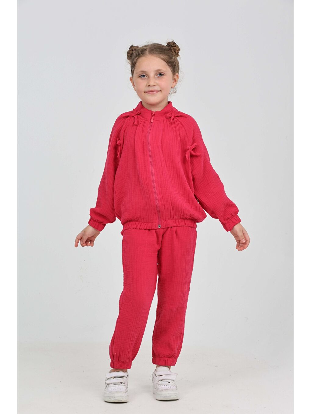 Fuşya Kız Çocuk Fiyonk Detaylı Eşofman Takım-1