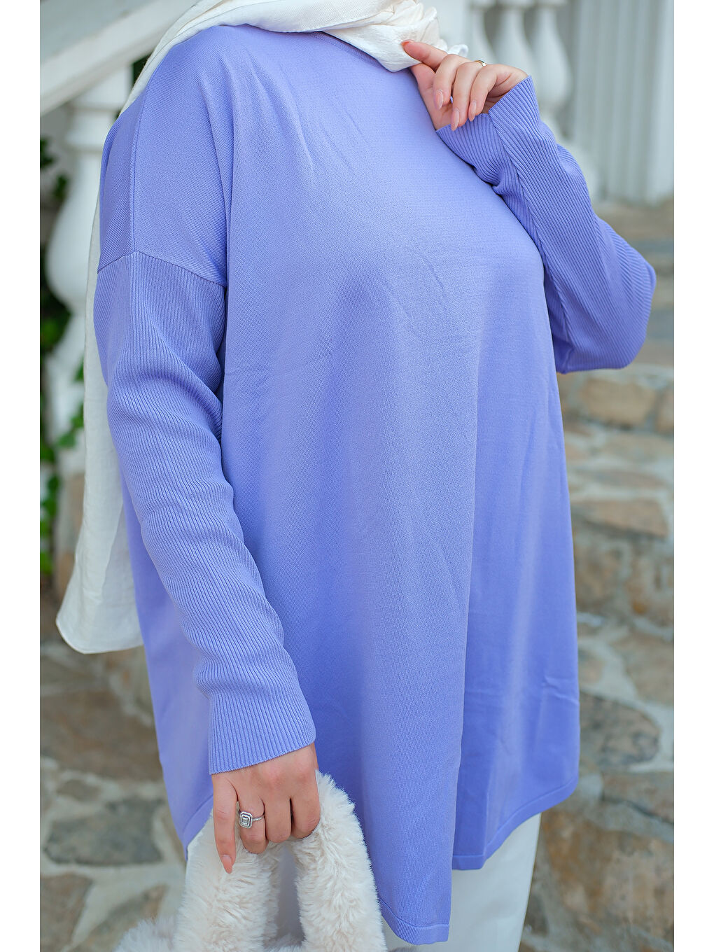 Kadın Kol Lastik Detay Tunik Lila-4