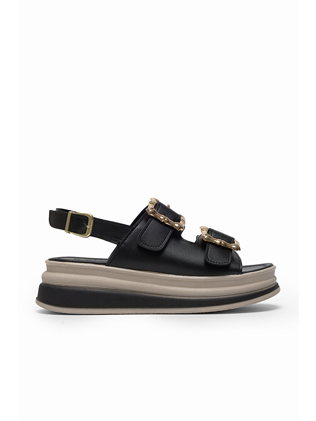 Kadın Siyah Rahat Kalıp Yüksek Taban Tokalı Sandalet-3