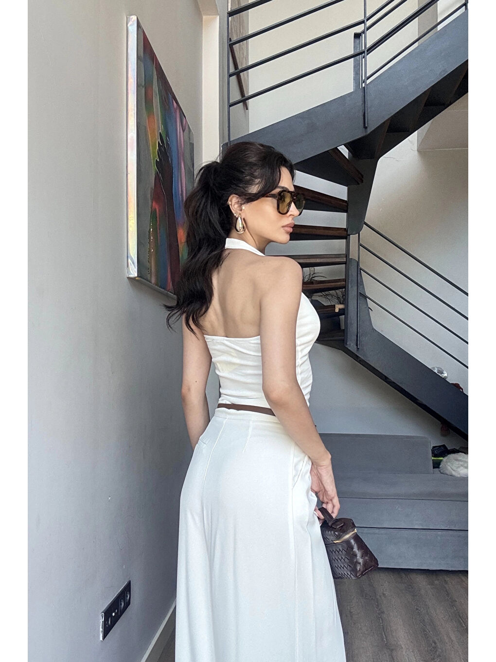 Kadın Beyaz Halter Yaka Crop 0171-3