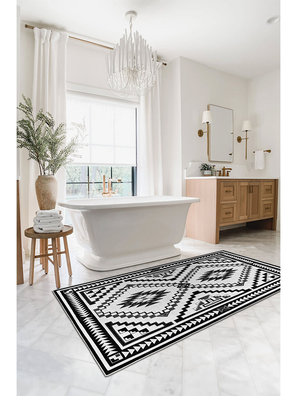 Siyah Dekoratif Özel Tasarım Yıkanabilir İnce Kaymaz Tabanlı Modern Halı KECE FR31-3