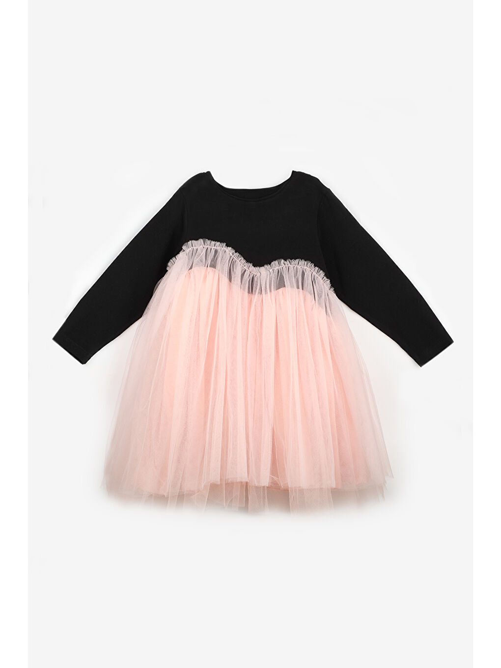 Pembe Pudra Asimetrik Tül Etekli Kız Çocuk Elbise - Rebeca-4