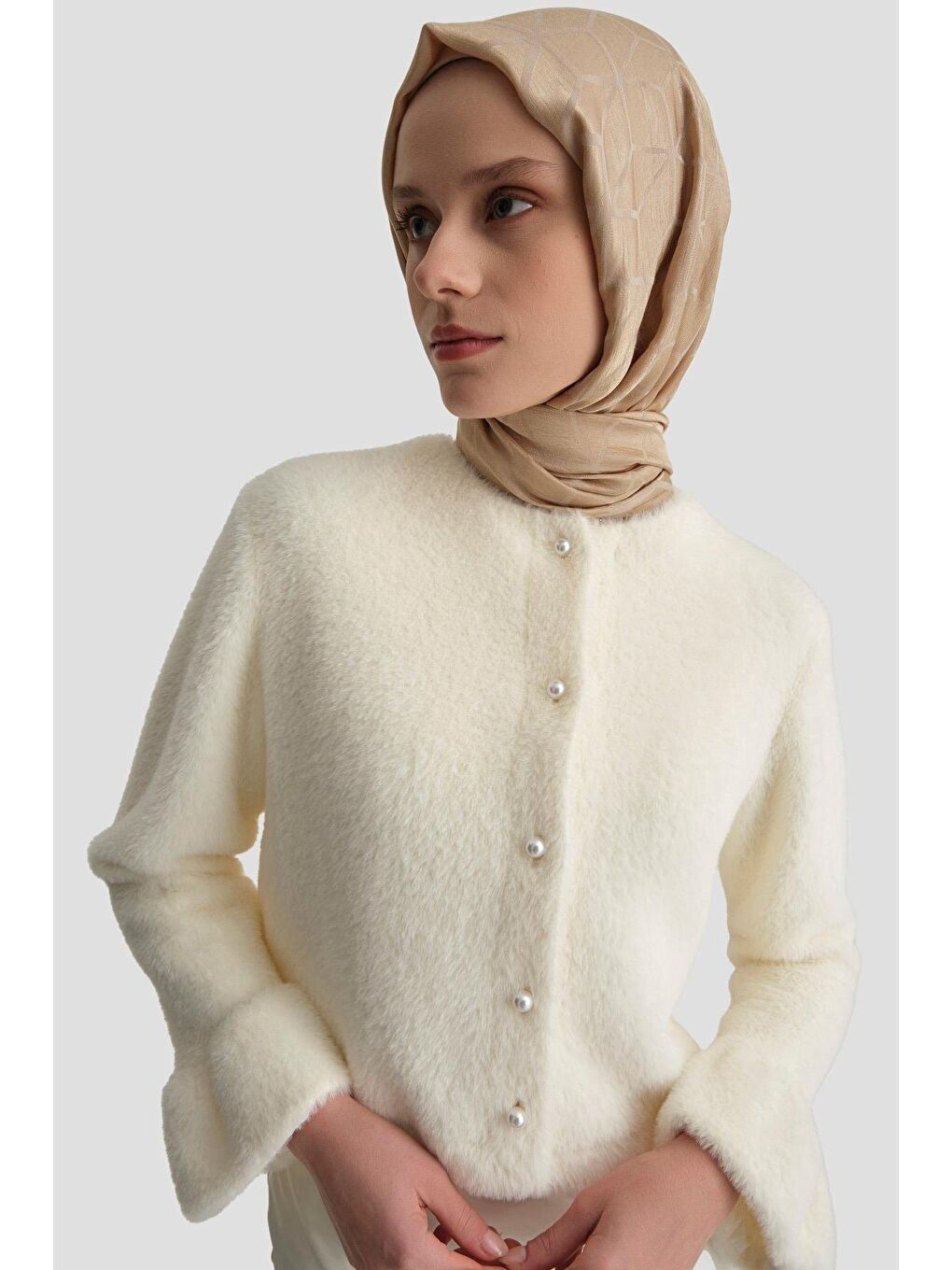 Balon Kollu Hırka 25K5603 Ekru