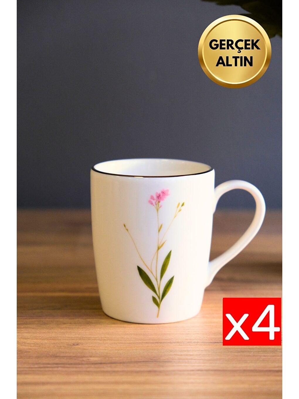 Karışık Porselen Natura Çuha Kulplu Mug Kupa 9cm 220ml 4 lü