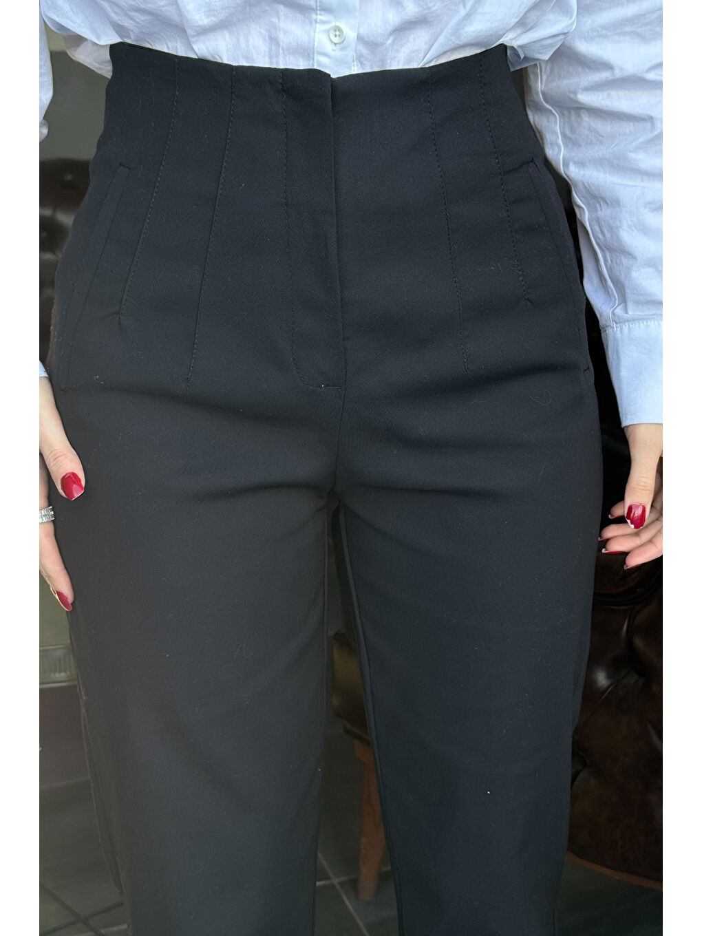 Siyah Kadın Yüksek Bel Pantolon-2