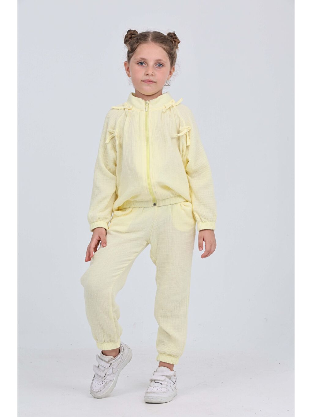 Sarı Kız Çocuk Fiyonk Detaylı Eşofman Takım-1