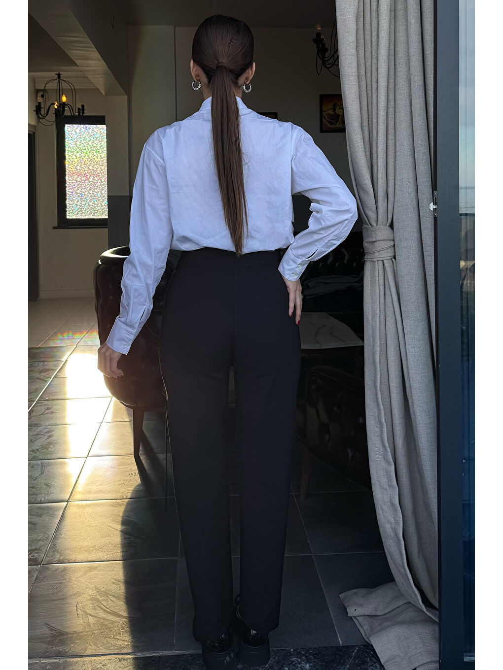 Siyah Kadın Yüksek Bel Pantolon-3