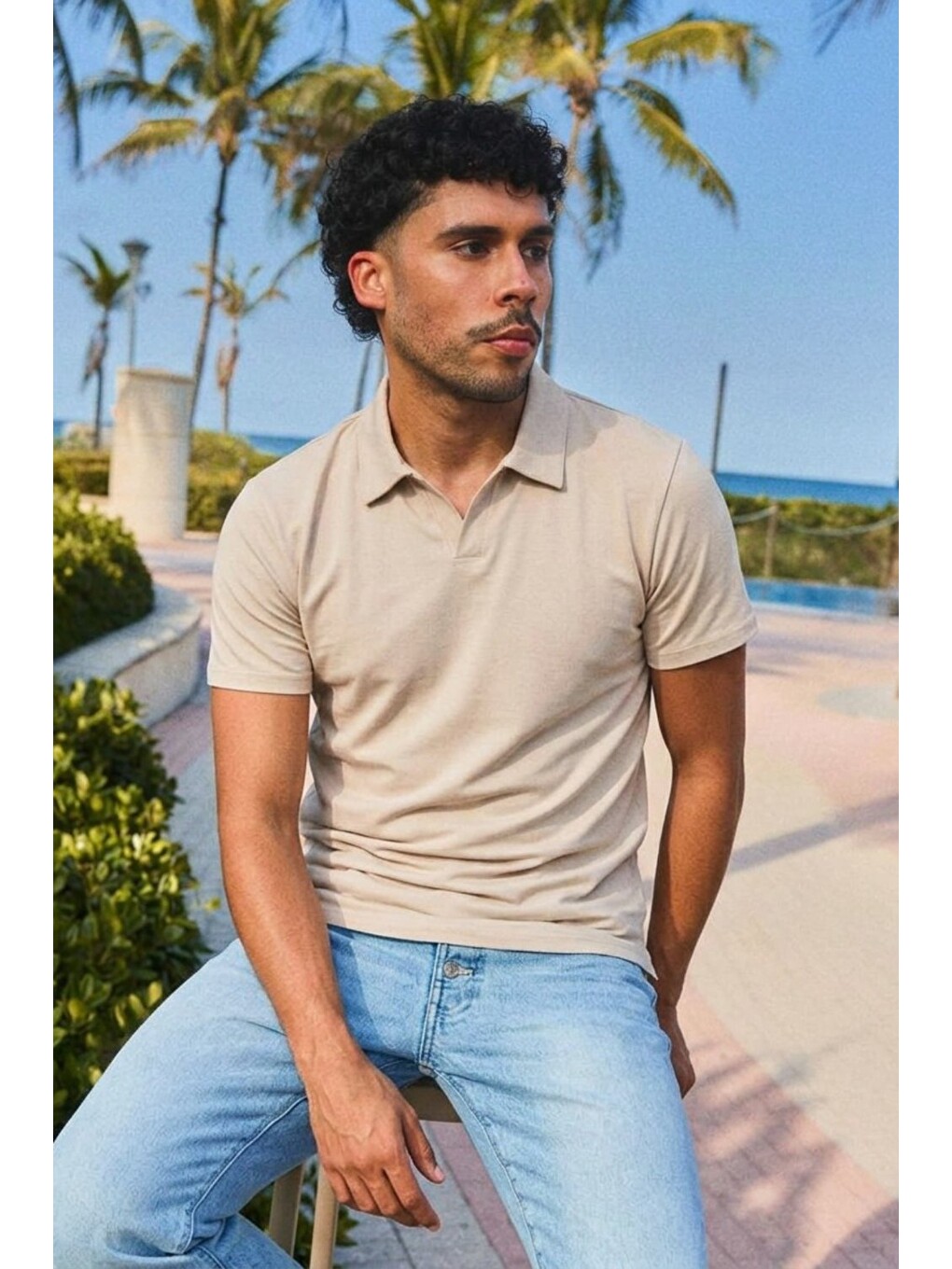 Erkek Trend Polo Yaka Günlük Gri Tişört-3