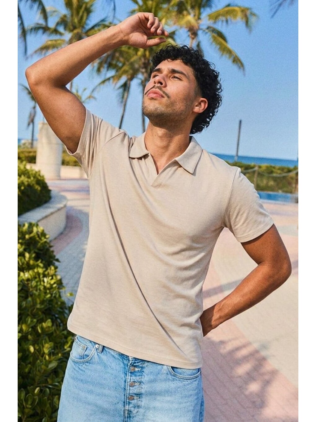 Erkek Trend Polo Yaka Günlük Gri Tişört-4