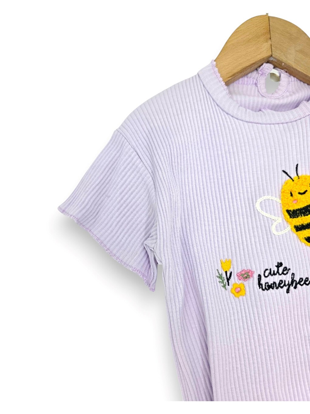 Lila Kız Bebek Yazlık Arı Baskılı Fitilli Kaprili 2'li Takım-3