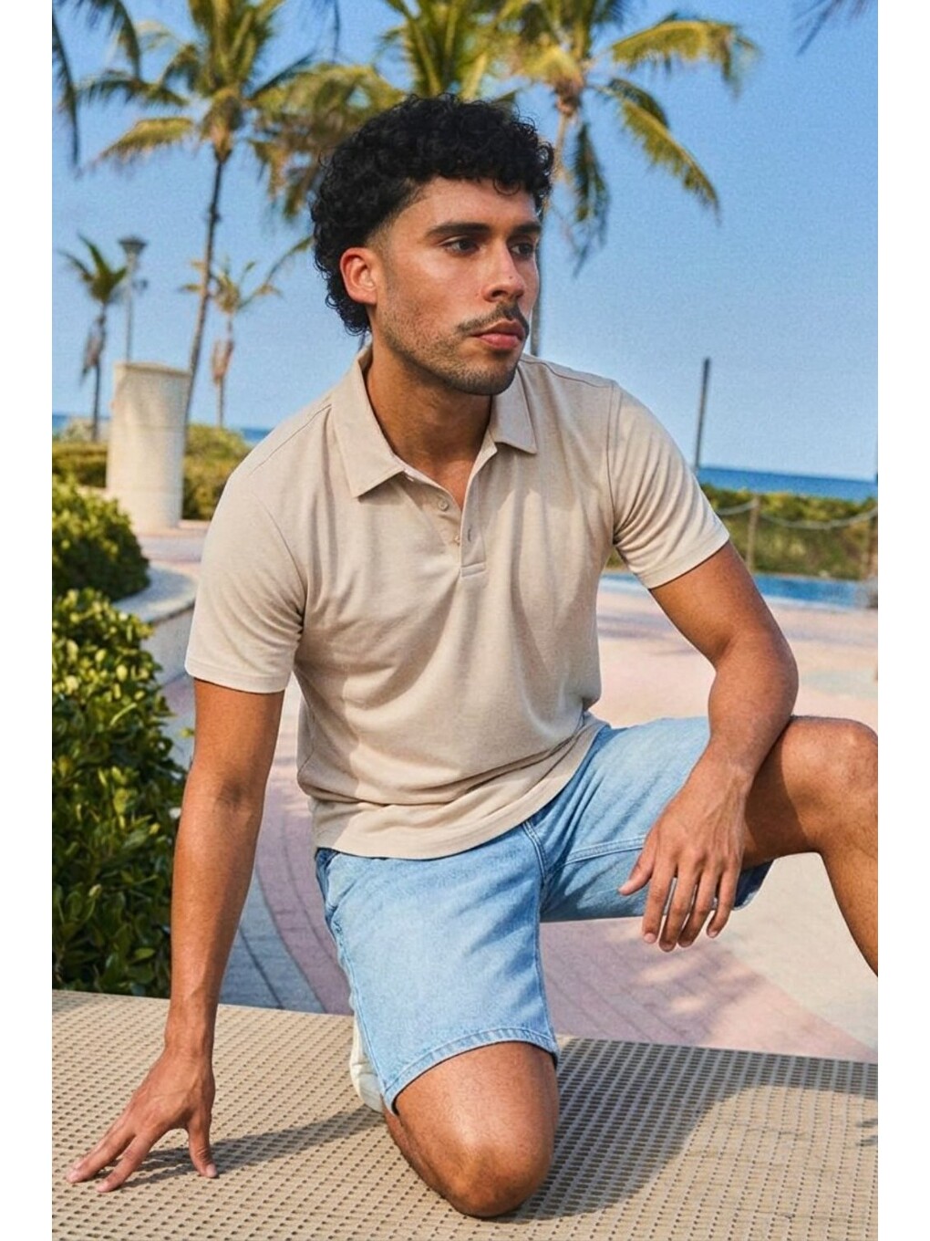 Erkek Trend Polo Yaka Günlük Gri Tişört-5