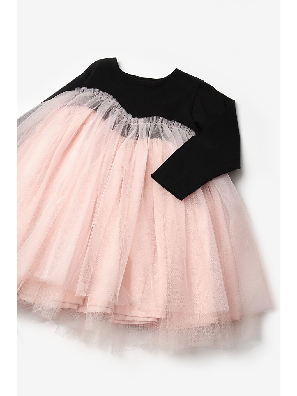 Pembe Pudra Asimetrik Tül Etekli Kız Çocuk Elbise - Rebeca-6