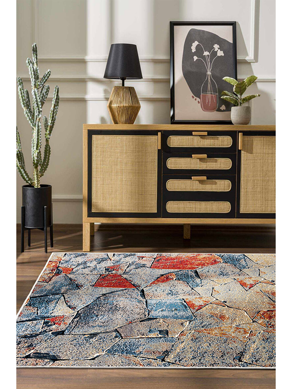 Kırmızı Dekoratif Özel Tasarım Yıkanabilir İnce Kaymaz Tabanlı Modern Halı KECE FR29-1