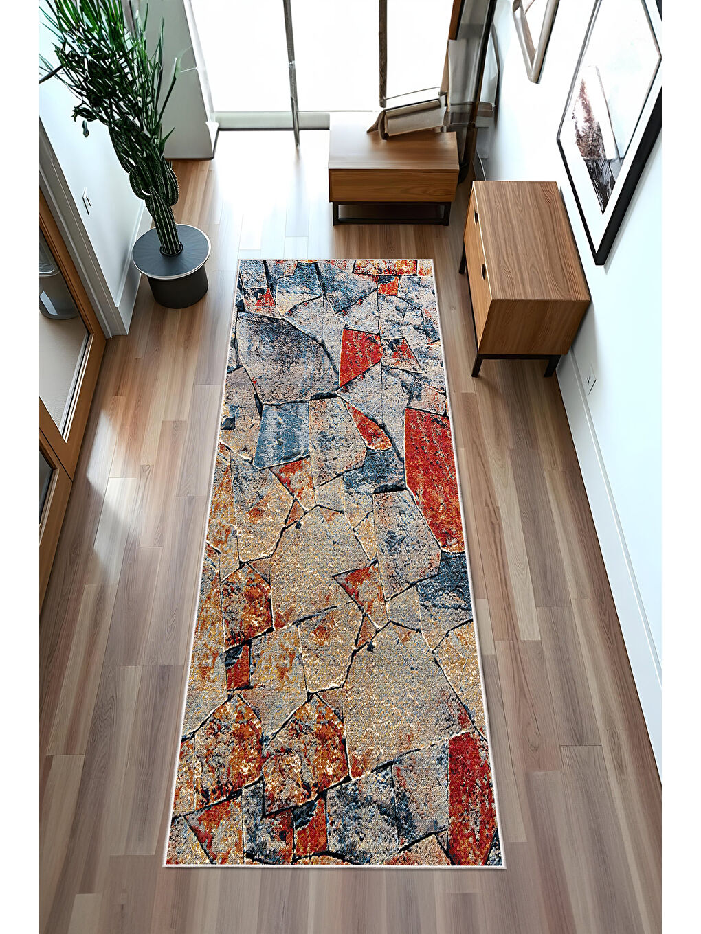 Kırmızı Dekoratif Özel Tasarım Yıkanabilir İnce Kaymaz Tabanlı Modern Halı KECE FR29-4