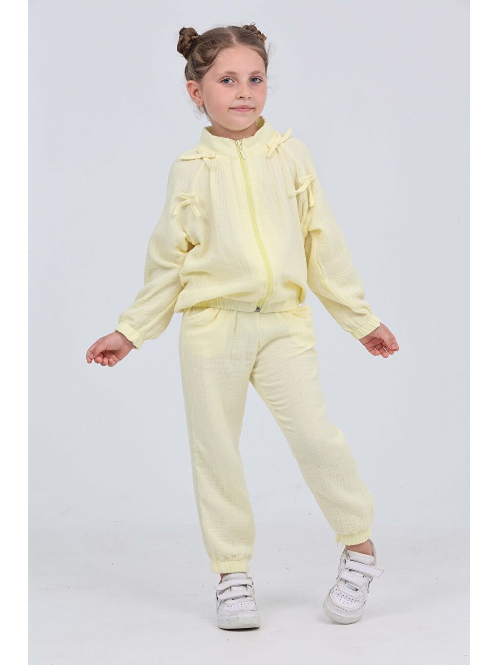 Sarı Kız Çocuk Fiyonk Detaylı Eşofman Takım-3