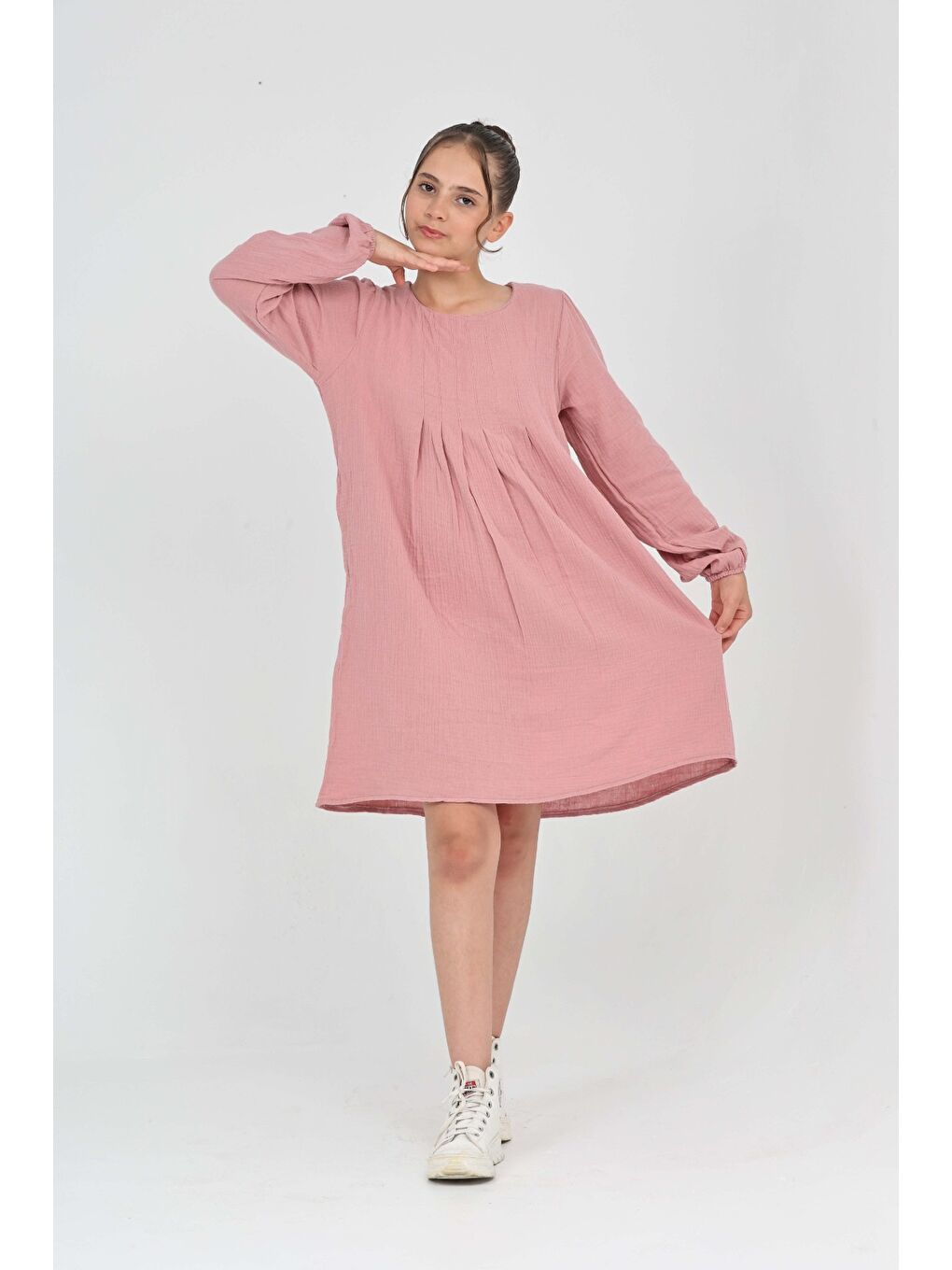 Pembe Kız Çocuk Pile Detaylı Elbise