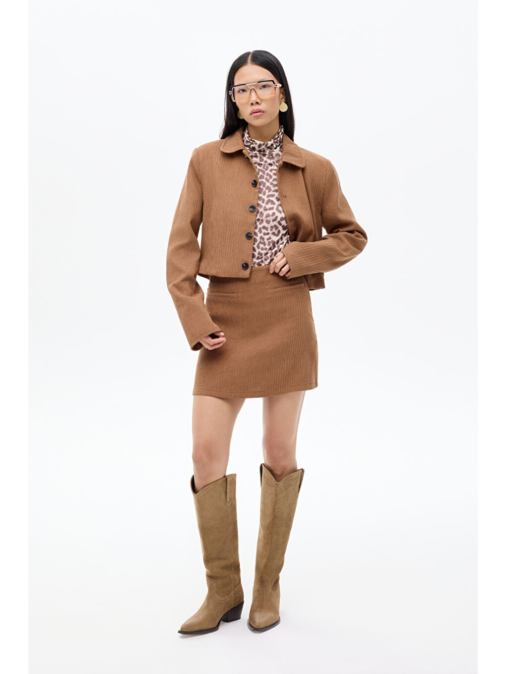 Vatkalı Gömlek Yaka Kadife Ceket Kahverengi-3