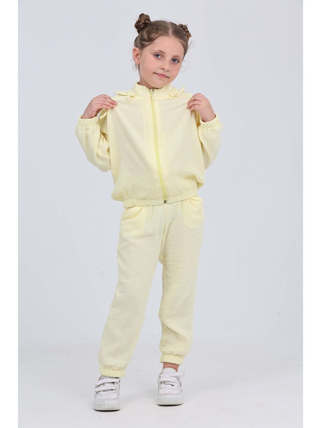 Sarı Kız Çocuk Fiyonk Detaylı Eşofman Takım-4