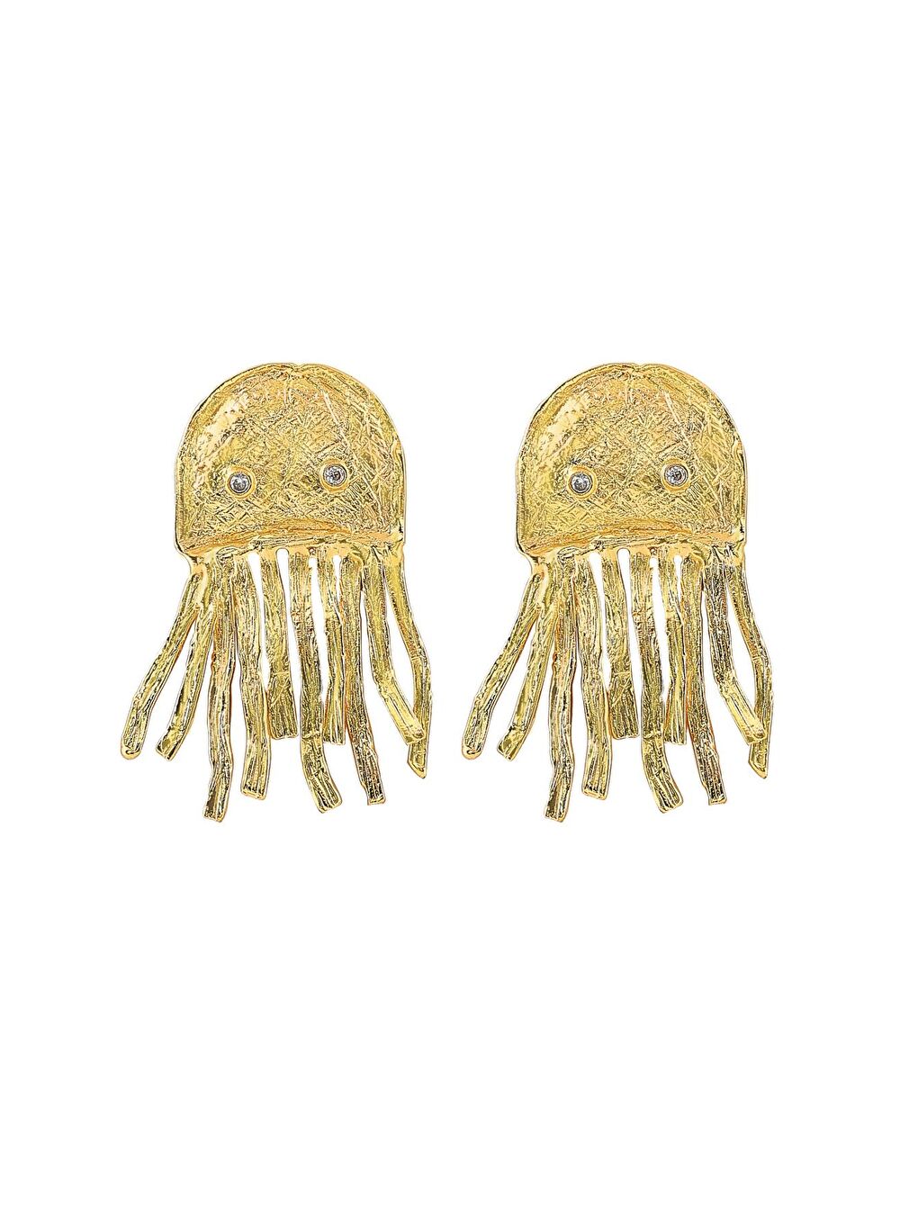 Sarı Artisan Jellyfish Denizanası Detaylı Altın Kaplama Küpe