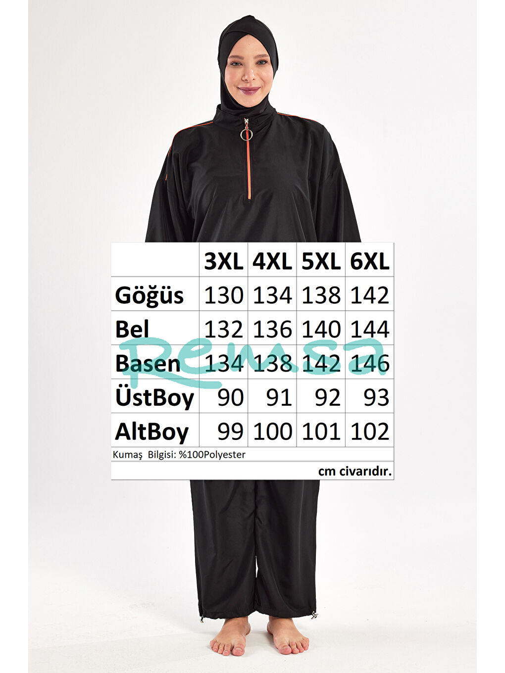 Büyük Beden Paraşüt Tam Kapalı Tesettür Mayo 1804 Siyah-3
