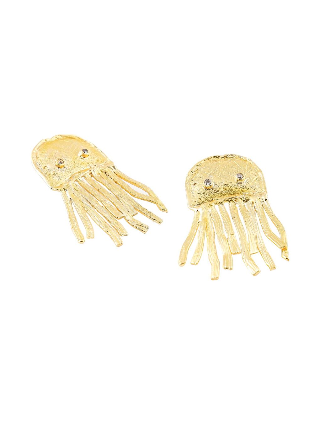 Sarı Artisan Jellyfish Denizanası Detaylı Altın Kaplama Küpe-3