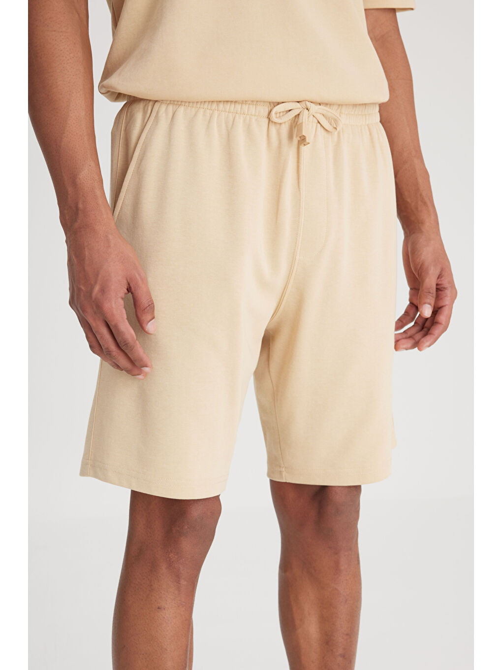 Regular Fit Normal Kesim Normal Bel Bej Sweat Şort-3