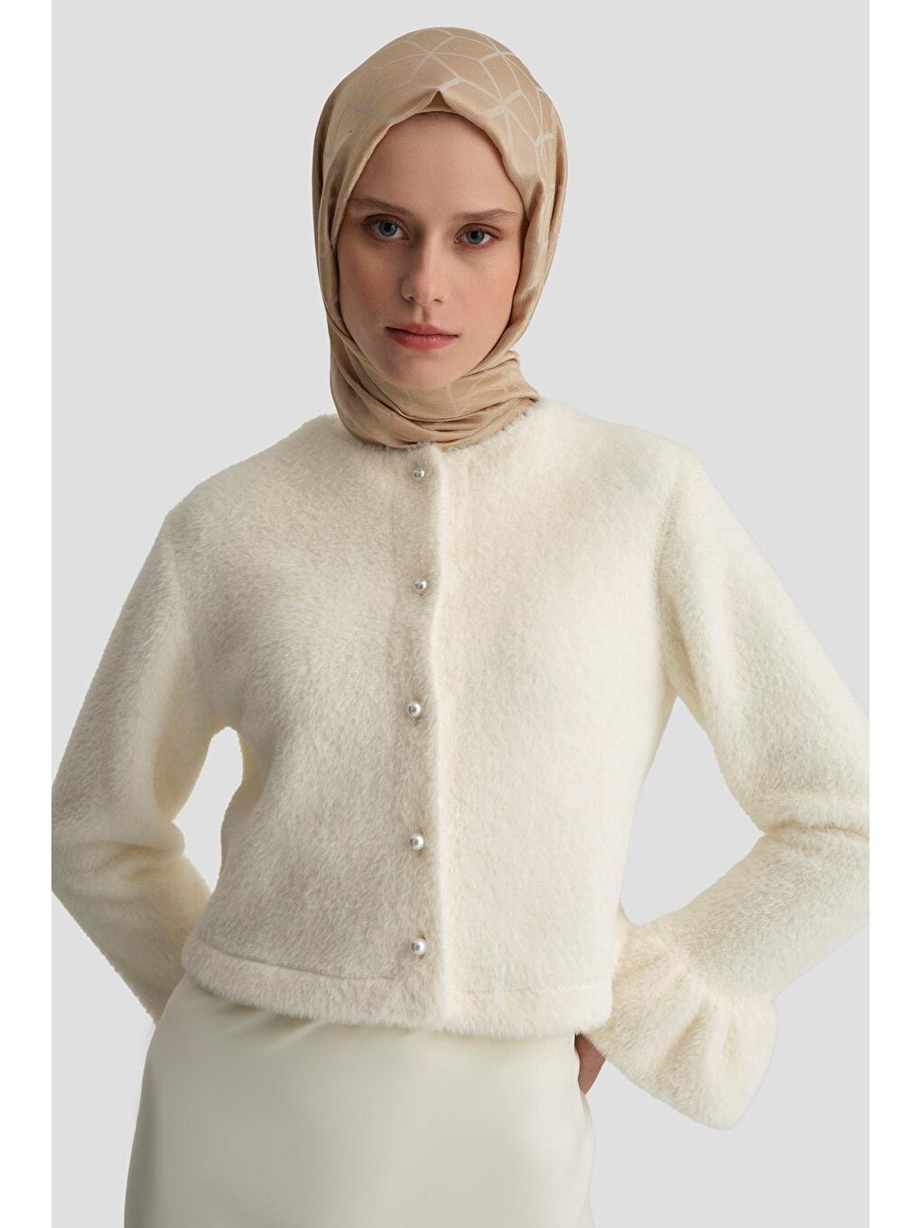 Balon Kollu Hırka 25K5603 Ekru-3