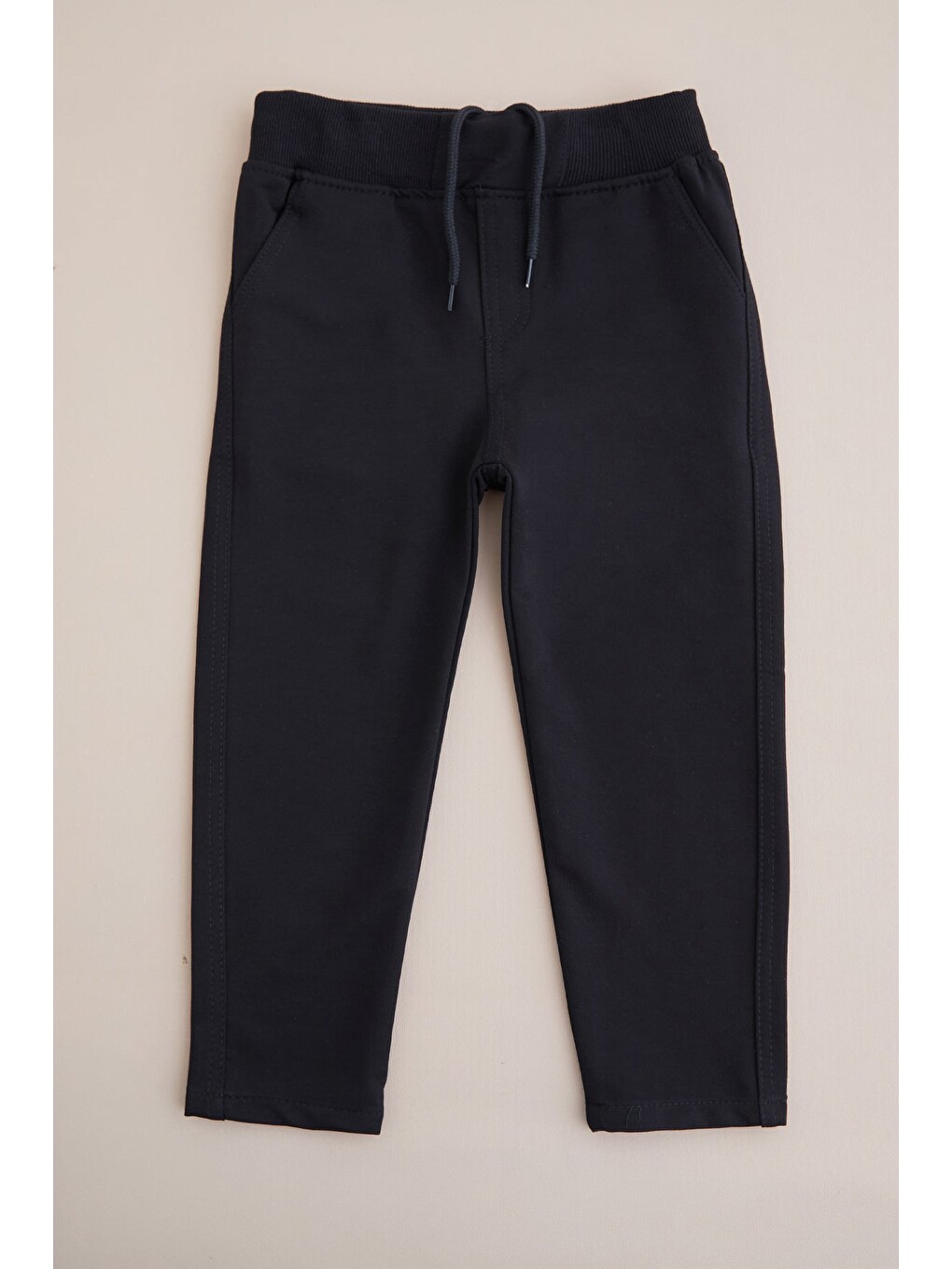 Siyah Beli Bağcıklı Penye Kumaş Unisex Çocuk Pantolon-2