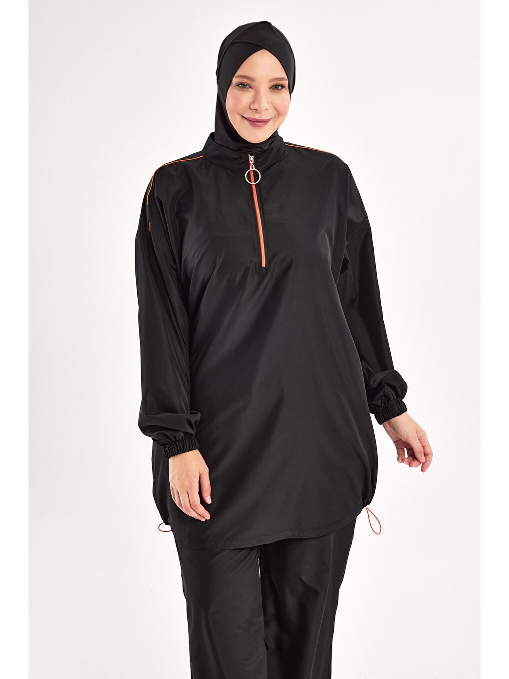 Büyük Beden Paraşüt Tam Kapalı Tesettür Mayo 1804 Siyah-4