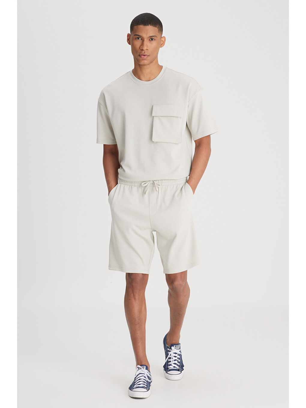 Regular Fit Normal Bel Gri Sweat Şort