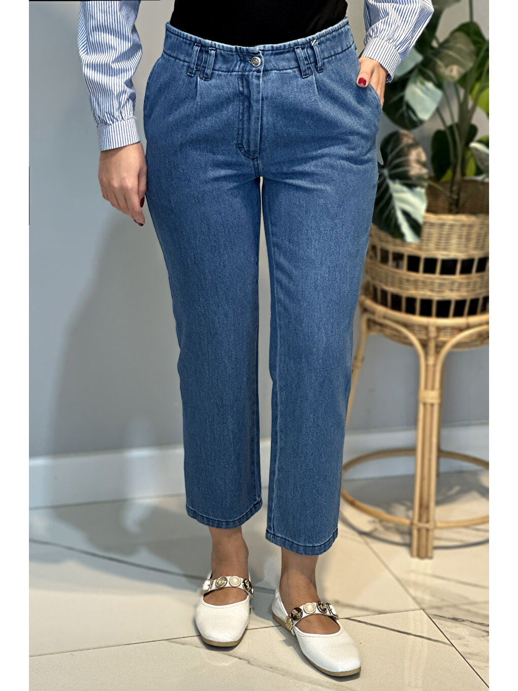 Kadın Mom Jean Pantolon 16031 Mavi