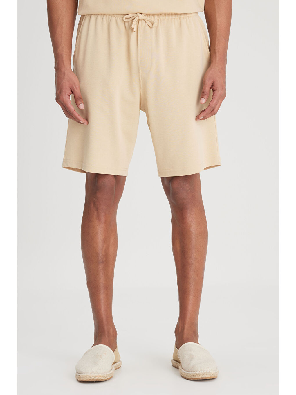 Regular Fit Normal Kesim Normal Bel Bej Sweat Şort-4