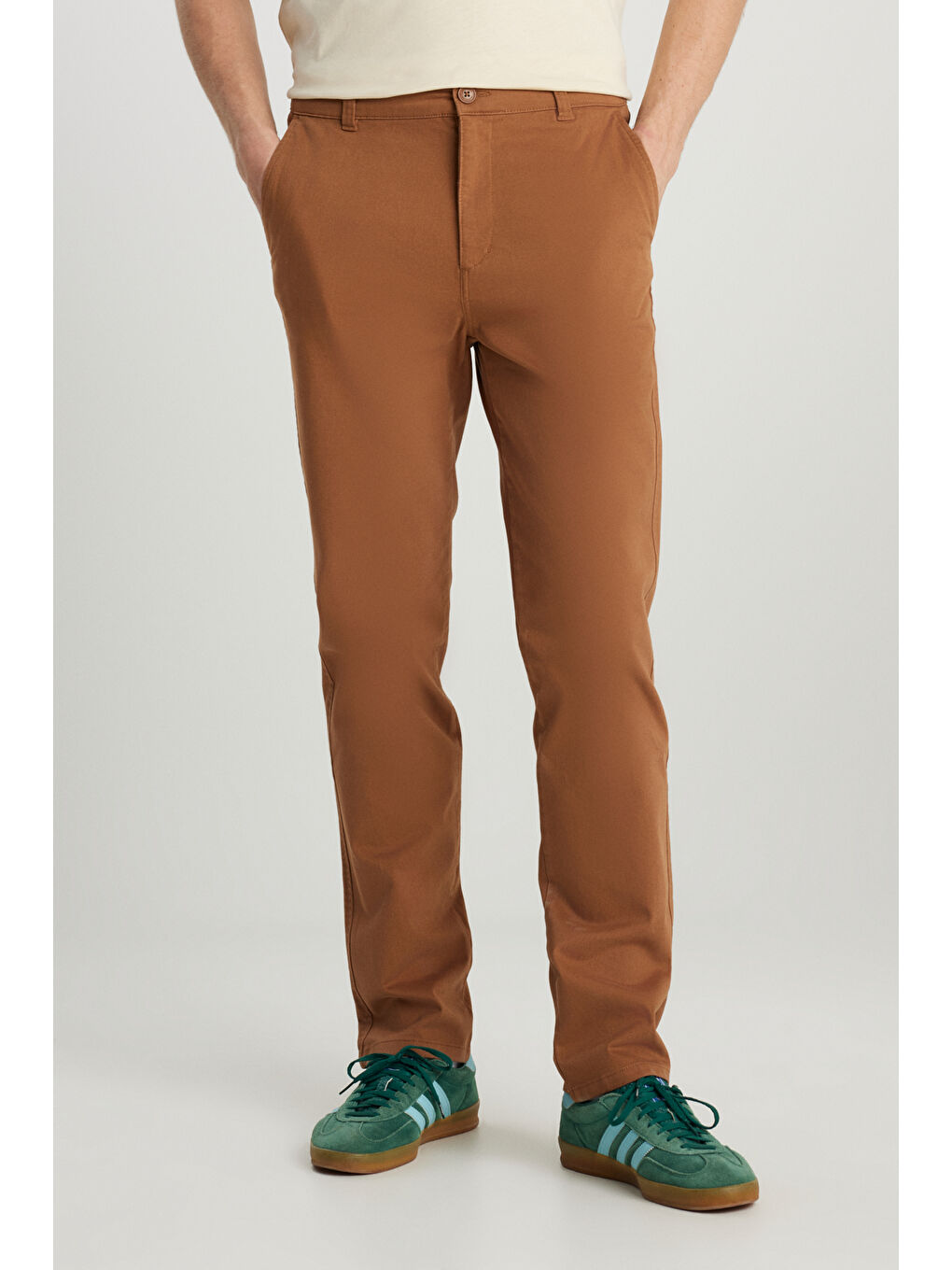 Kahverengi Slim Fit Dar Kesim Normal Bel DarPaça Bordo Chino Pantolon-2